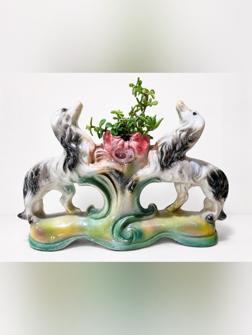 Vintage Italian Lusterware Borzoi Dog Flower Vase Planter – Made in Italy